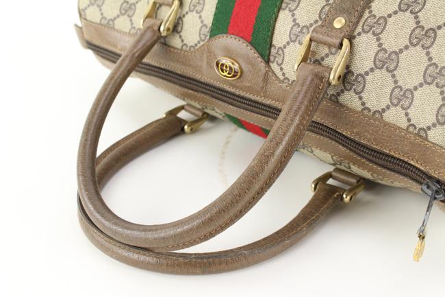 Authenticated Used Gucci Boston Bag Beige Brown GG Supreme 203516 PVC  Leather GUCCI Handbag Ribbon Women's Men's 