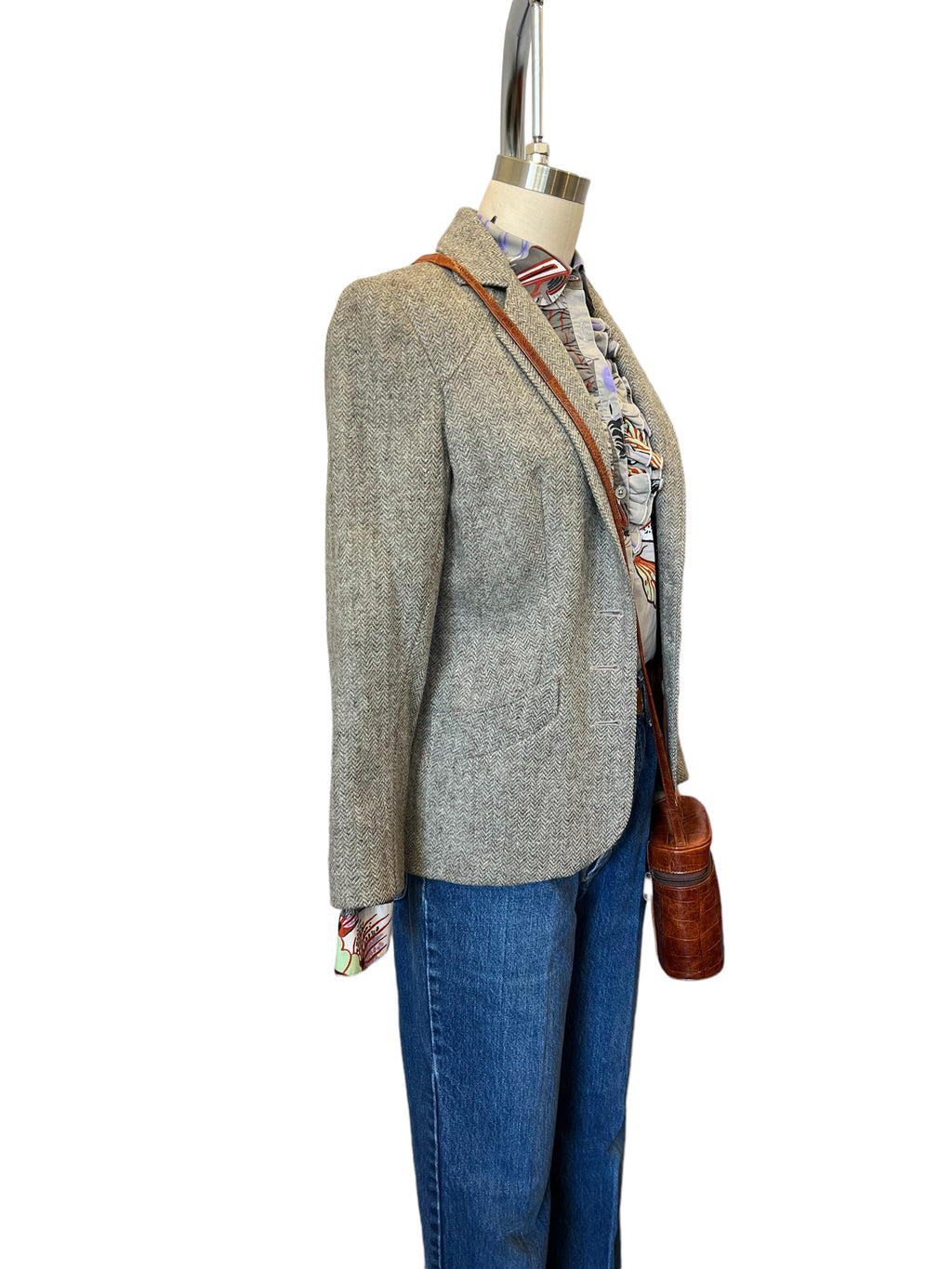Vintage Herringbone Fitted Wool Blazer - XS - S