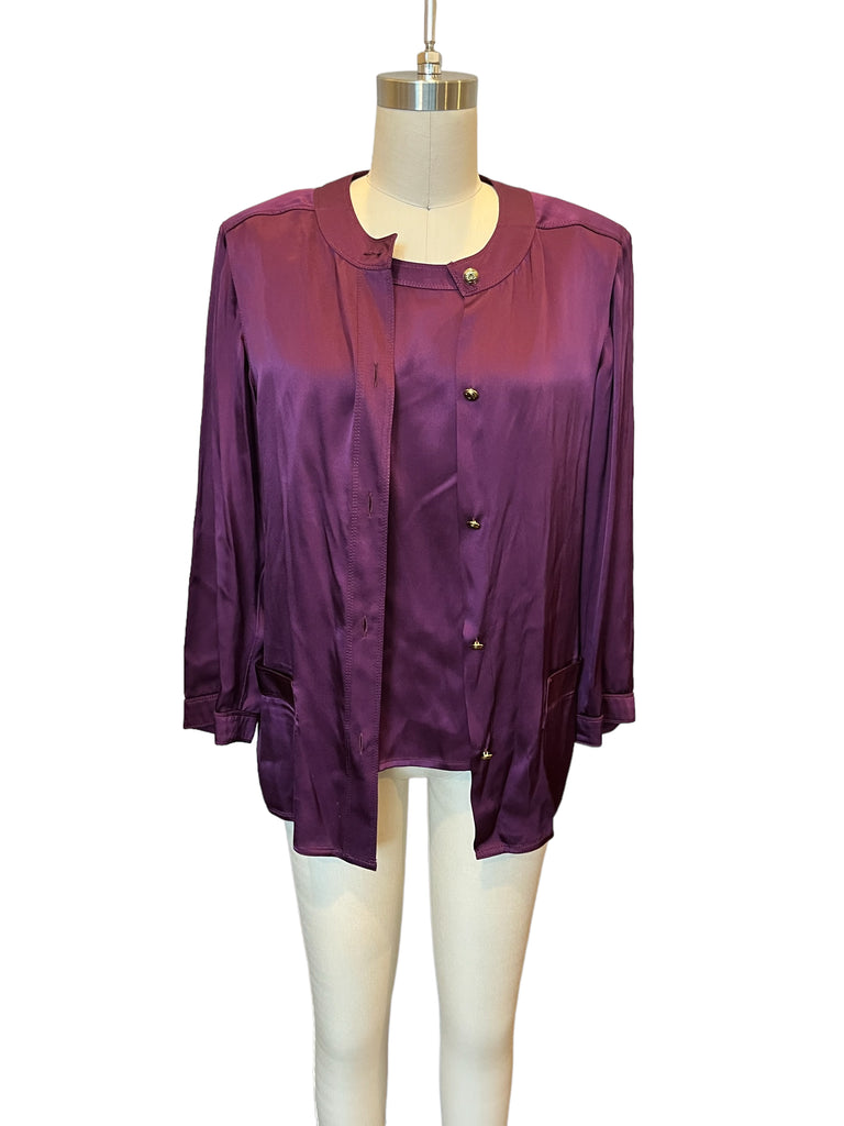 Vintage Chanel Purple Silk Shell and Jacket Blouses M