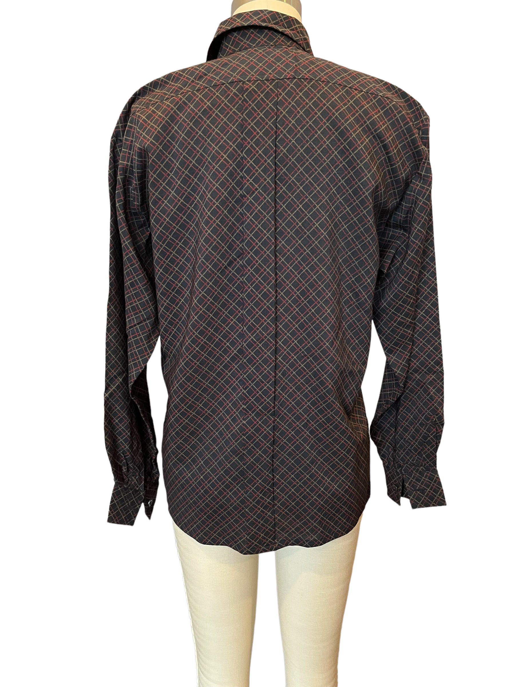Vintage YSL Yves Saint Laurent Blue Plaid Print Wool Blouse