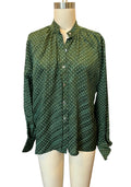 Vintage Yves Saint Laurent Green Silk Mandarin Collar Peasant Blouse - S-M