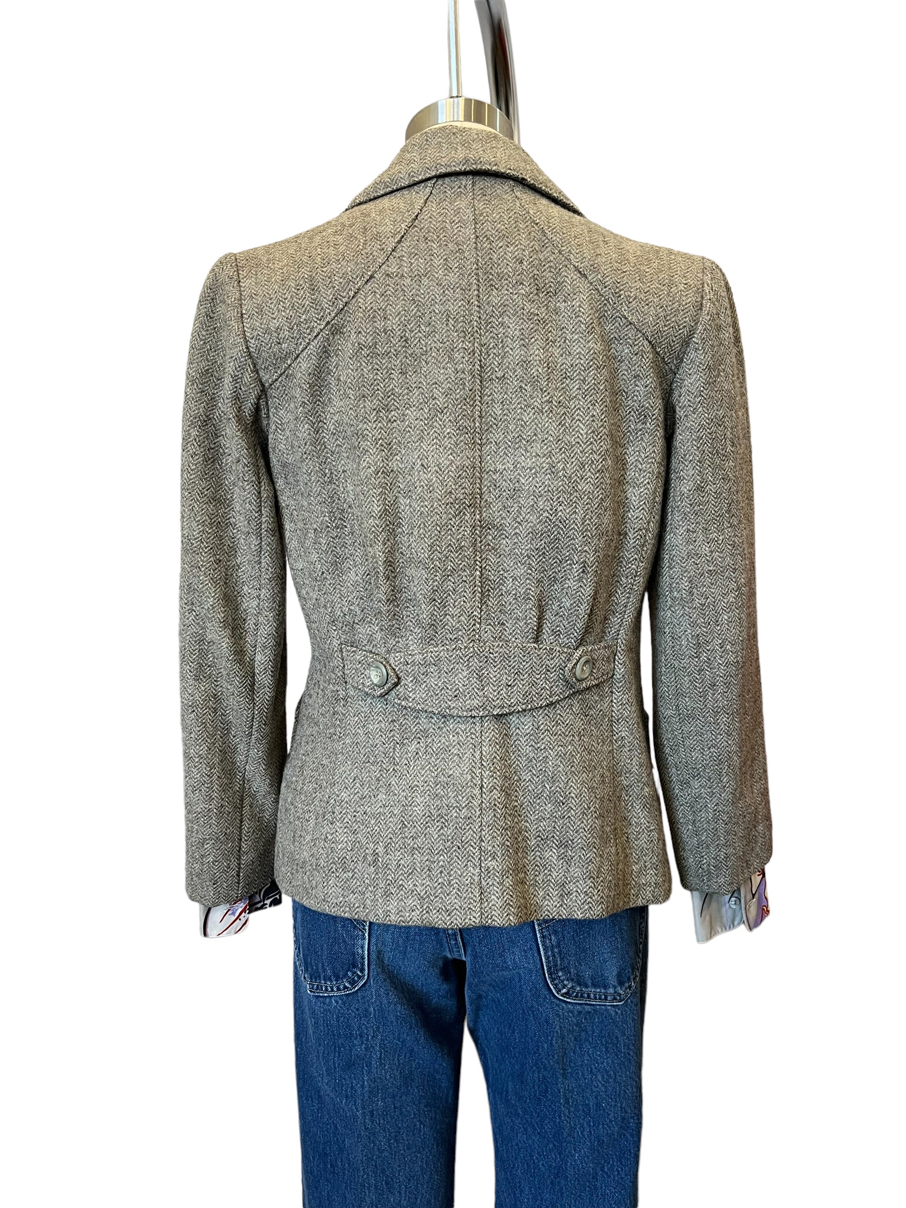 Vintage Herringbone Fitted Wool Blazer - XS - S