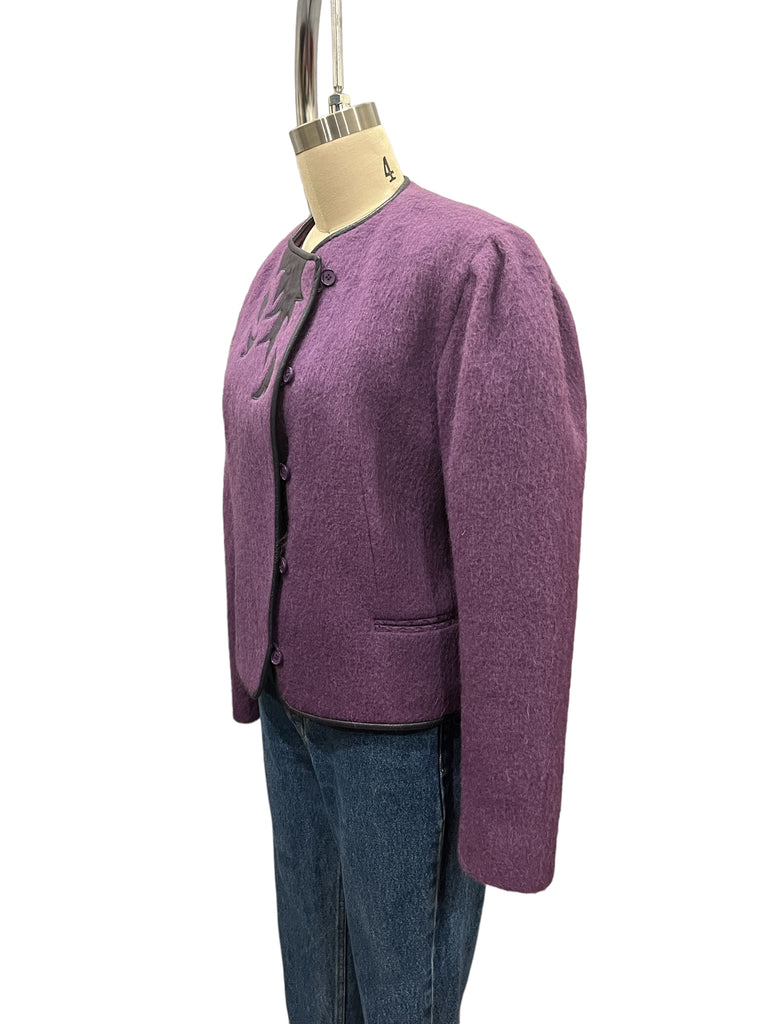 Vintage J. Tiktiner Purple Wool and Leather 80s Jacket - S - M
