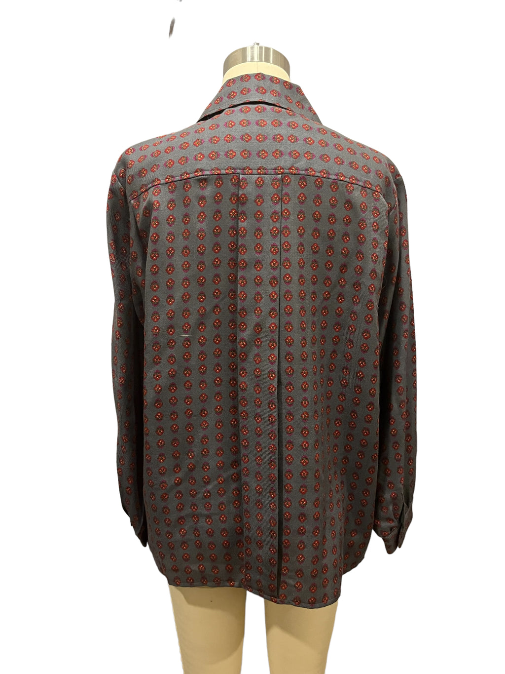 Vintage YSL Yves Saint Laurent Grey Print Wool Blouse