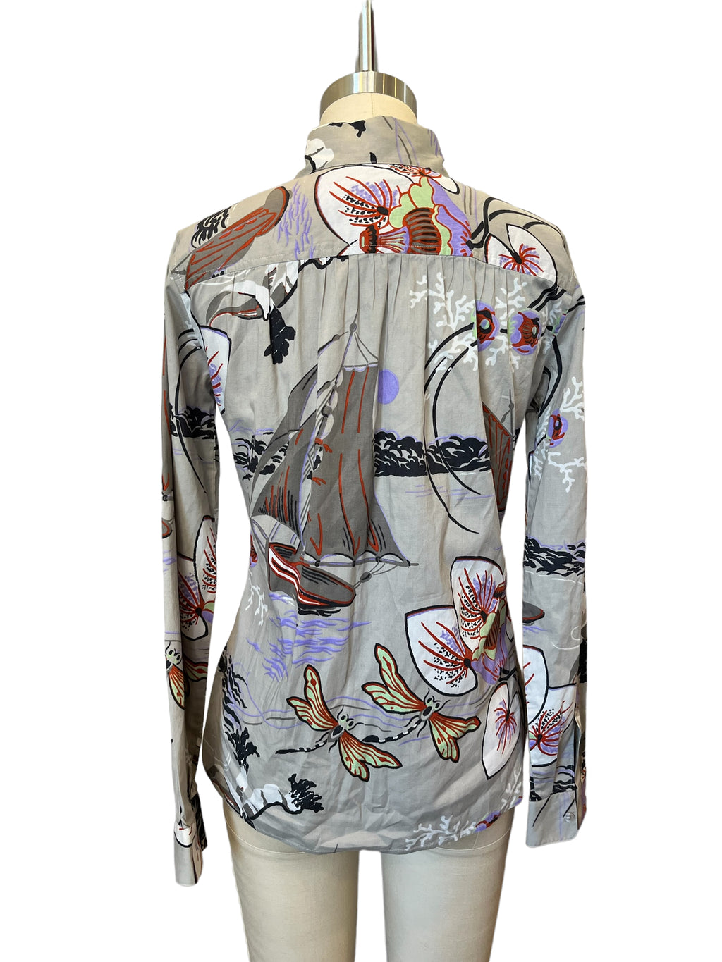 Etro Cotton Print Front Ruffle Blouse Top sz 38 - S