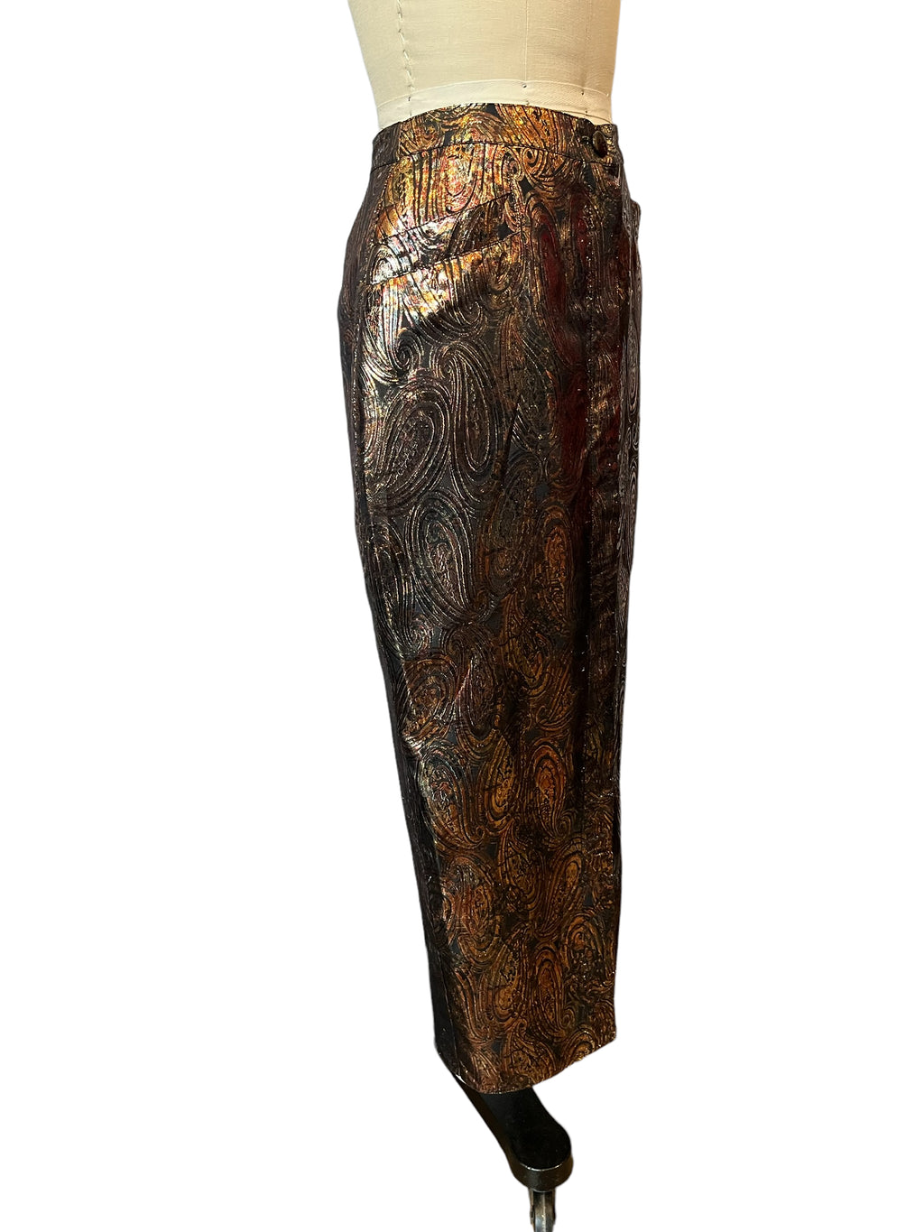 Vintage Krizia Metallic Front Button Maxi Skirt 42 - S