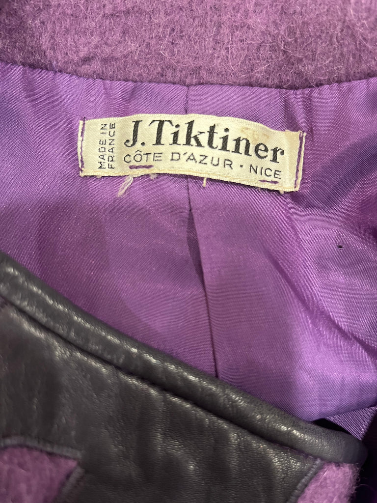 Vintage J. Tiktiner Purple Wool and Leather 80s Jacket - S - M