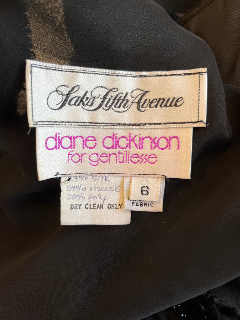 Vintage Diane Dickinson for Gentillesse Black Silk Blend Midi Party Dress - S-S/M