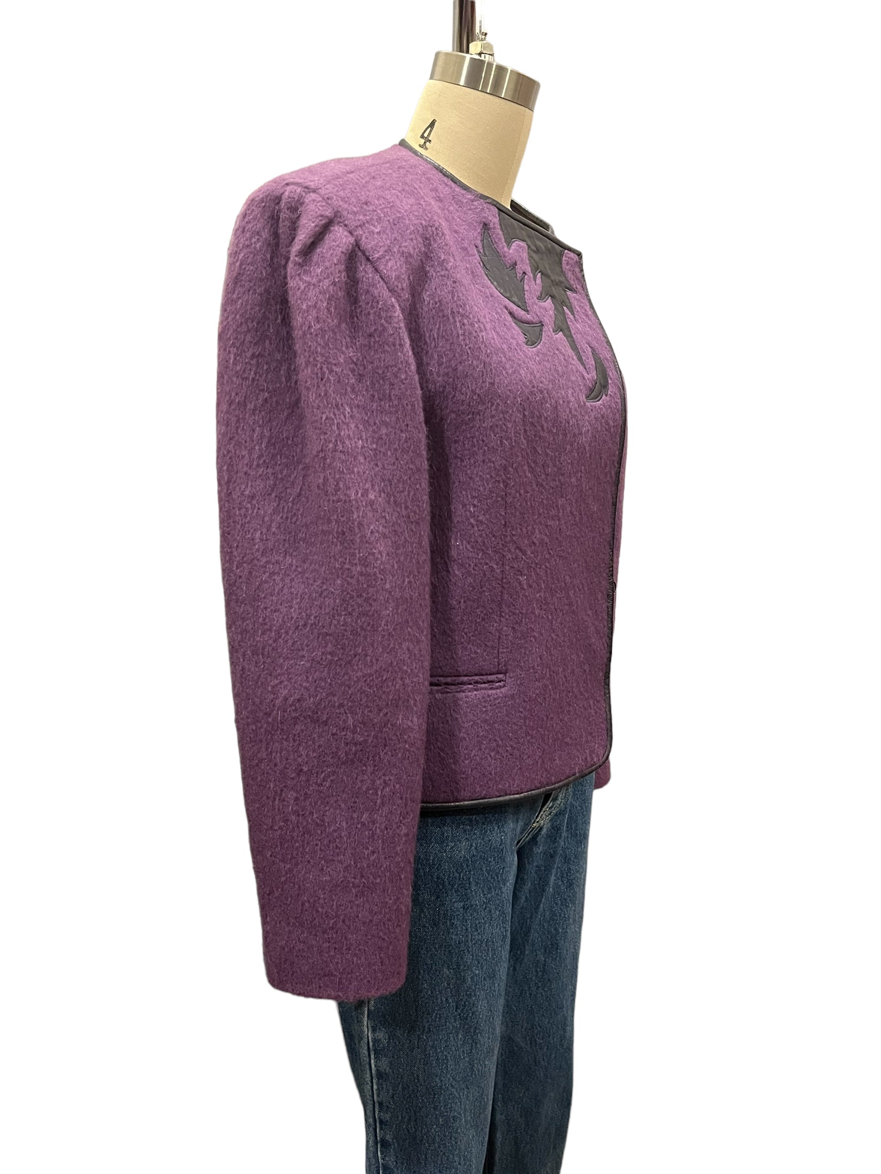 Vintage J. Tiktiner Purple Wool and Leather 80s Jacket - S - M