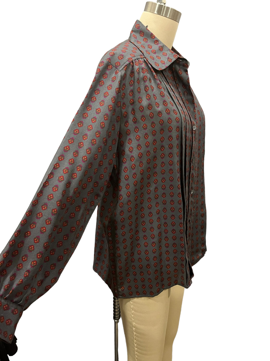 Vintage YSL Yves Saint Laurent Grey Print Wool Blouse