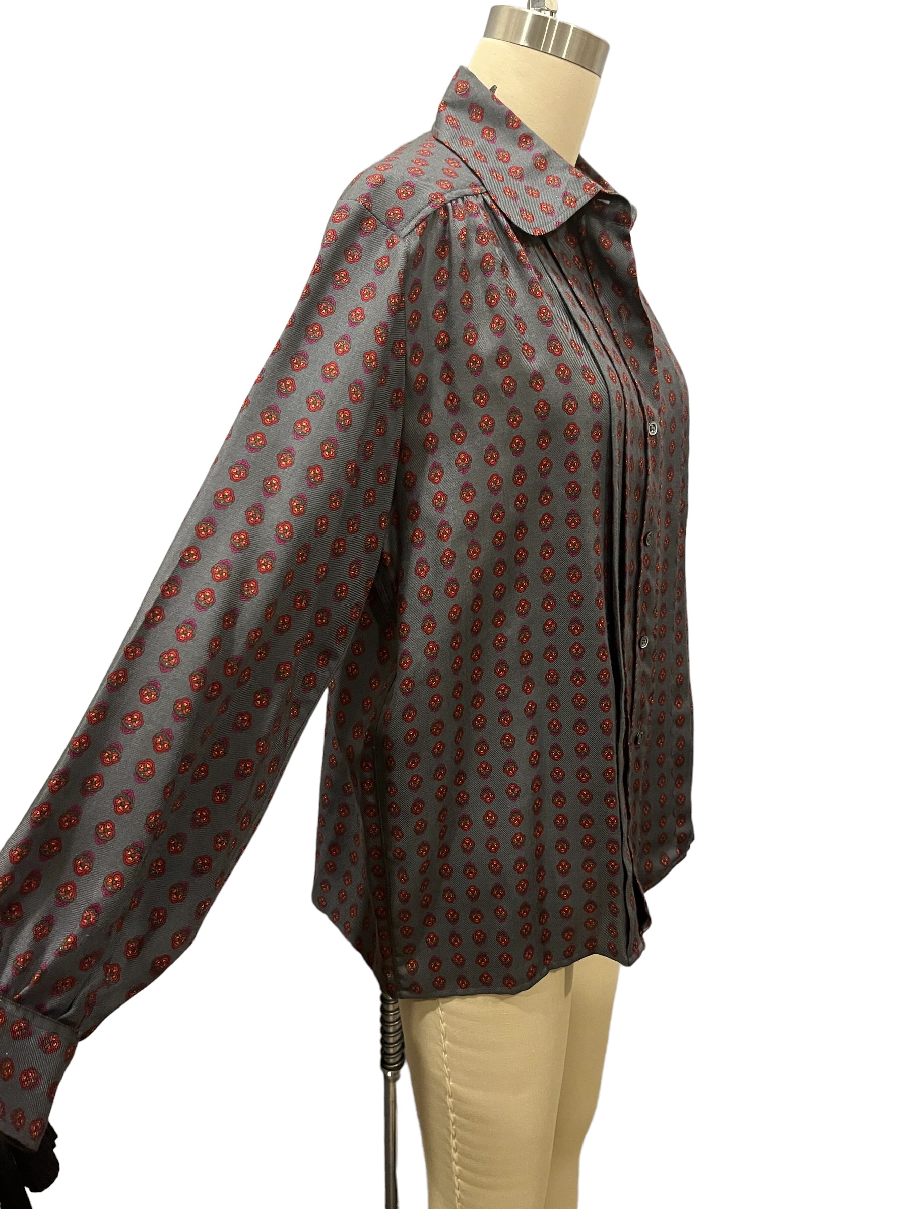 Vintage YSL Yves Saint Laurent Grey Print Wool Blouse