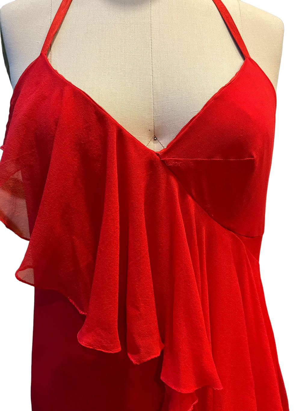 Rare Donald Brooks Red Chiffon Ruffle Maxi Dress - S