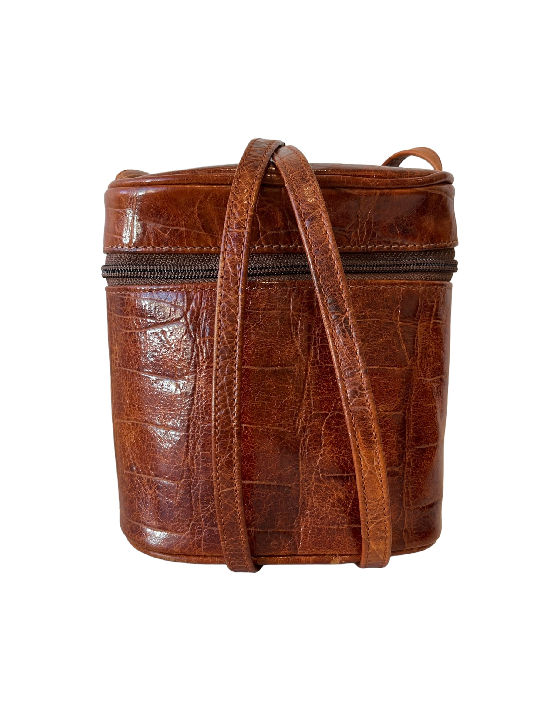 Vintage Carlos Falchi Croc Embossed Leather Camera Crossbody