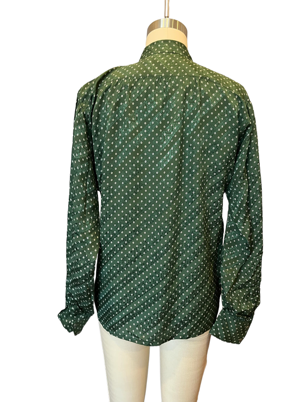 Vintage Yves Saint Laurent Green Silk Mandarin Collar Peasant Blouse - S-M