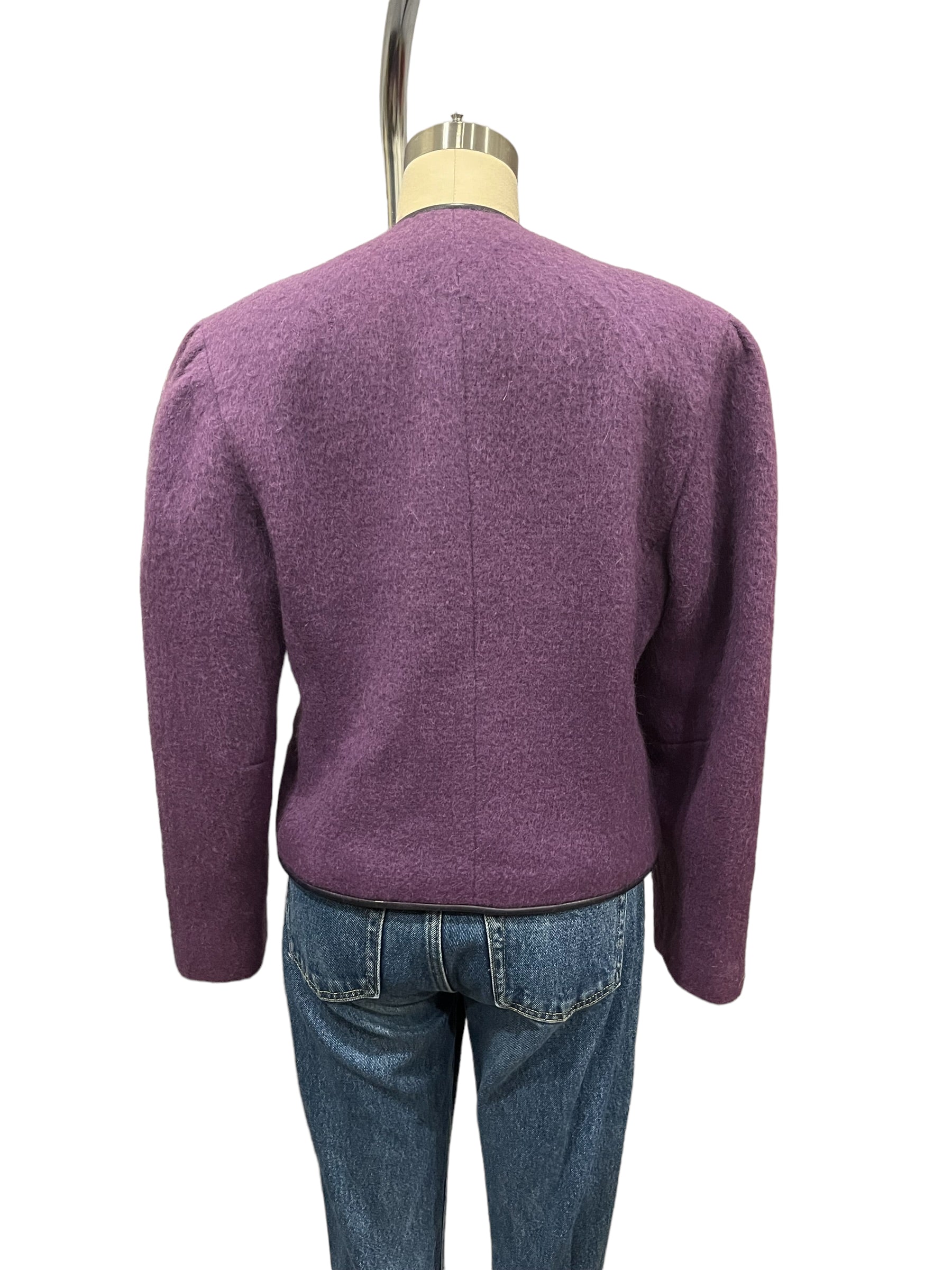 Vintage J. Tiktiner Purple Wool and Leather 80s Jacket - S - M