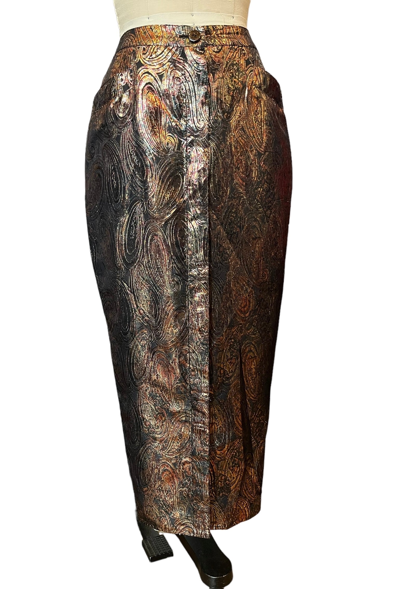 Vintage Krizia Metallic Front Button Maxi Skirt 42 - S