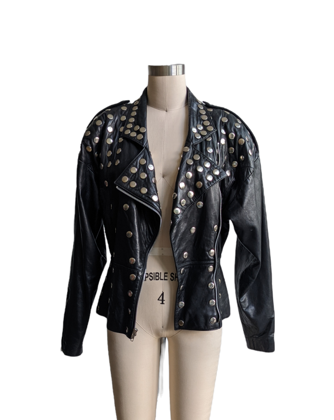 Vintage 80s Black Studded Leather Biker Jacket – Pimbeche Vintage