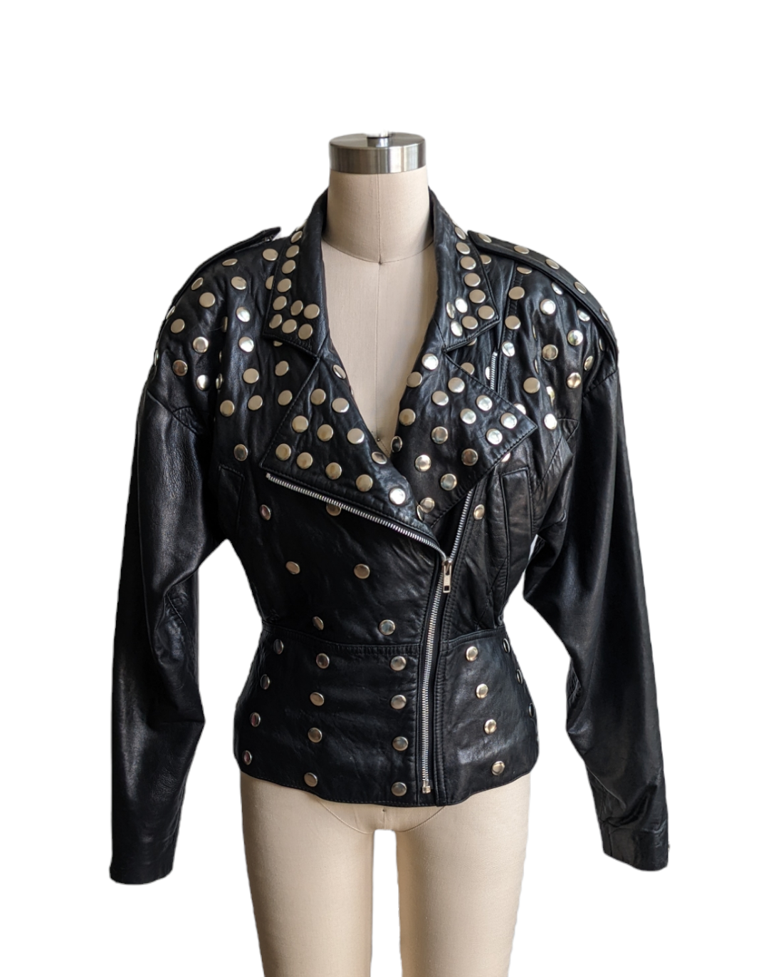 Vintage 80s Black Studded Leather Biker Jacket