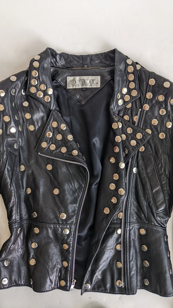 Vintage 80s Black Studded Leather Biker Jacket