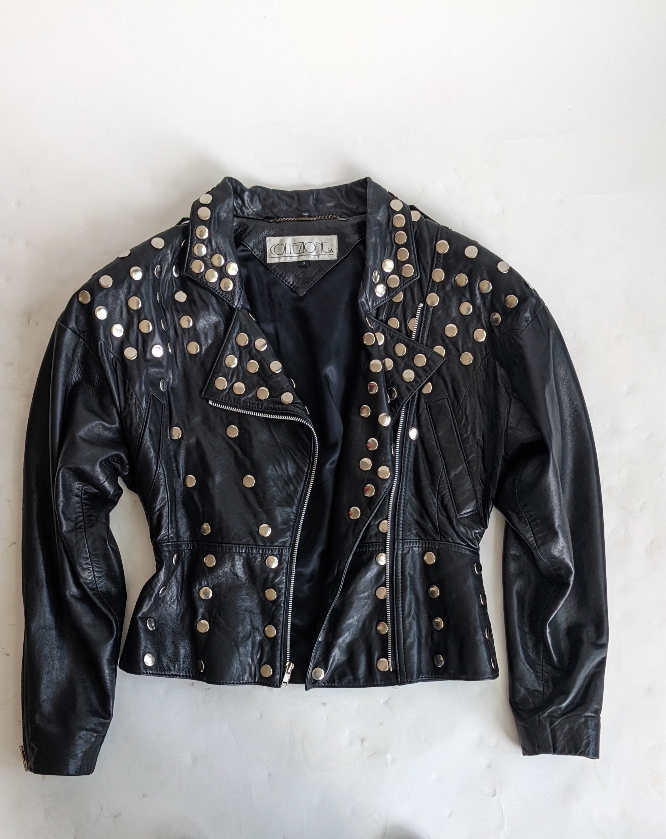 Vintage 80s Black Studded Leather Biker Jacket – Pimbeche Vintage
